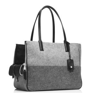 Tory Burch Two-Tone Grey Wool Dog Pet Carrier Travel Bag